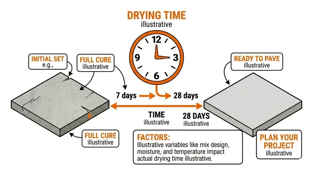 An infographic on Concrete drying time